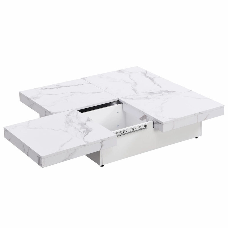39.4  Square Marble Veneer Coffee Table with Sliding Top Storage