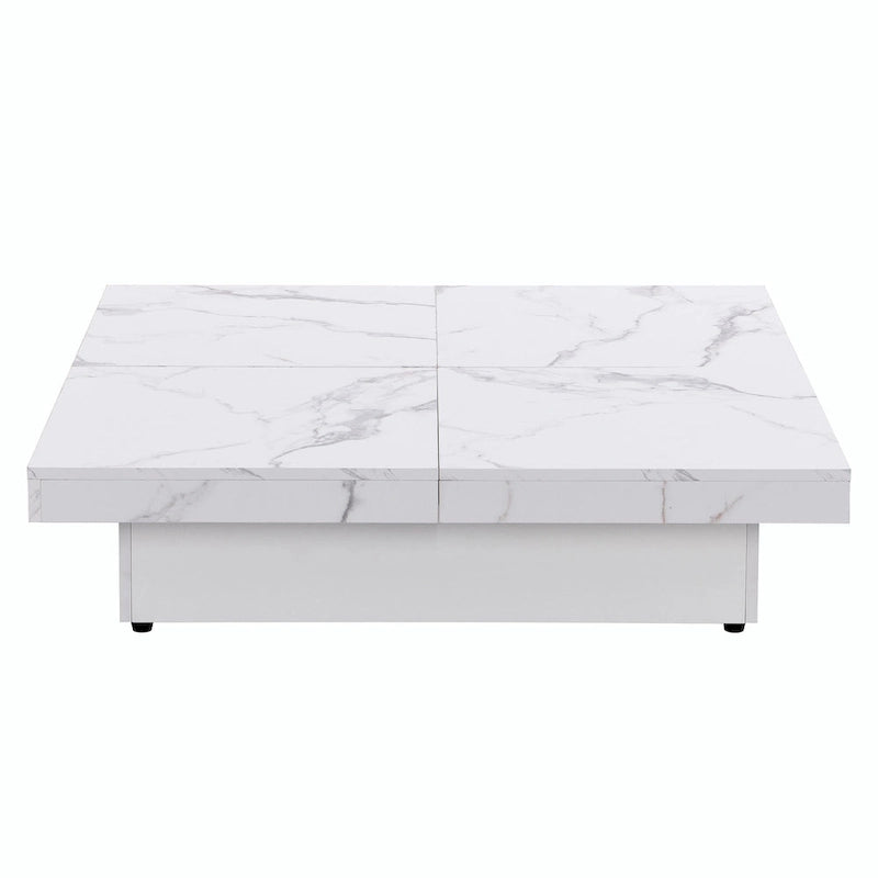 39.4  Square Marble Veneer Coffee Table with Sliding Top Storage