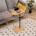 Tray Table Height Adjustable Side Table for Sofa C-shaped Oval End Tables with Slots for Living Room (Oval + Rectangle)
