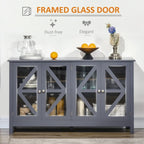 Sideboard, Buffet Cabinet with Tempered Glass Doors and Adjustable Storage Shelf, Credenza, Grey