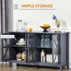 Sideboard, Buffet Cabinet with Tempered Glass Doors and Adjustable Storage Shelf, Credenza, Grey