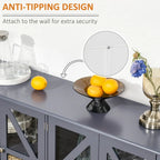 Sideboard, Buffet Cabinet with Tempered Glass Doors and Adjustable Storage Shelf, Credenza, Grey