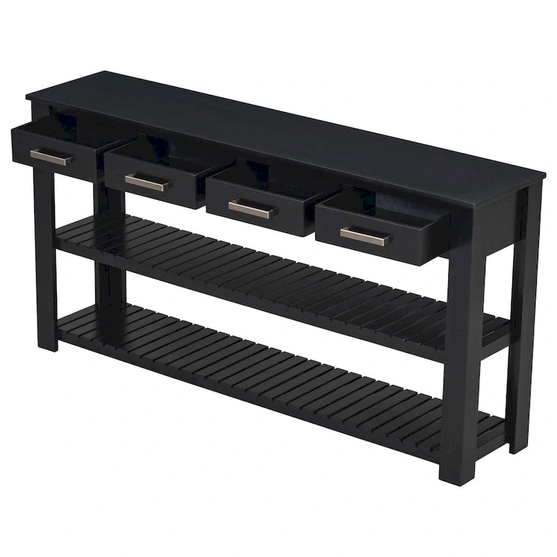Entryway Console End Table with 4 Drawers and 2 Shelves for Hallway, Living Rooms