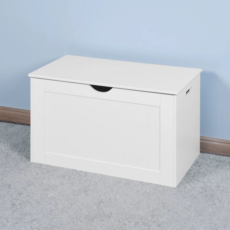 White Lift Top Entryway Storage Cabinet with 2 Safety Hinge, Wooden Toy Box, suitable for Living Room