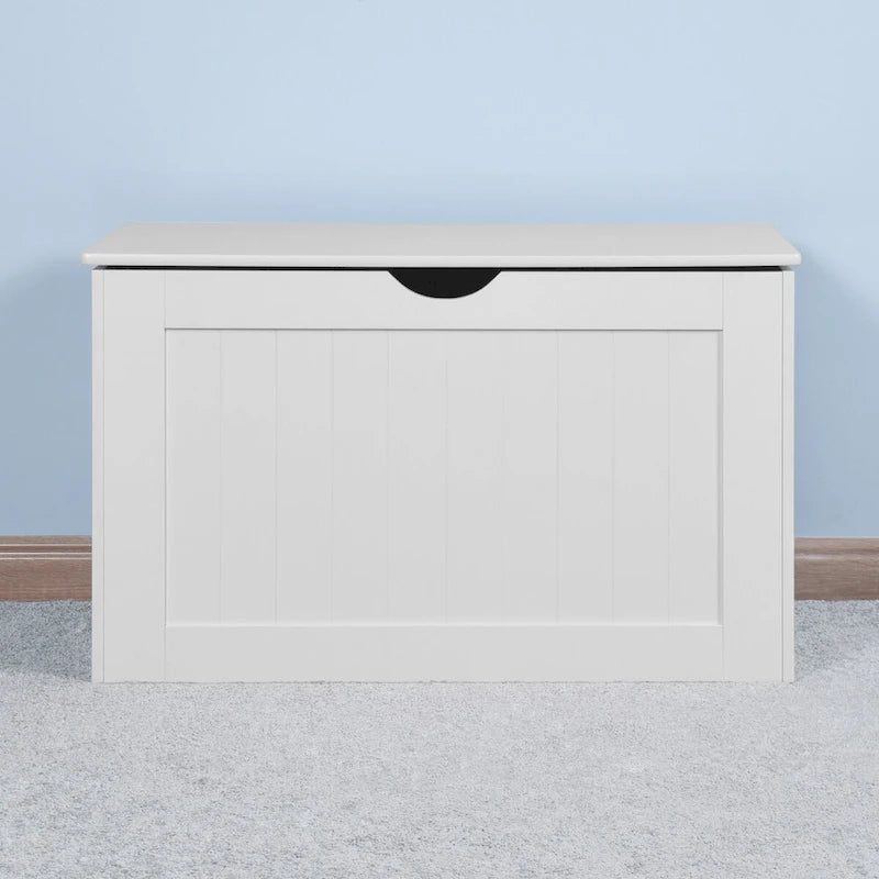 White Lift Top Entryway Storage Cabinet with 2 Safety Hinge, Wooden Toy Box, suitable for Living Room