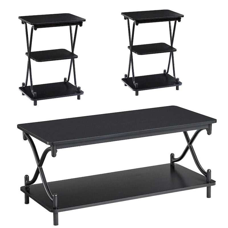 Javlergo Modern 3 Piece Coffee Table Set for Living Room Includes Wood Coffee Table and End Table Set of 2