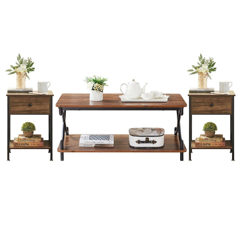 Javlergo Modern 3 Piece Coffee Table Set for Living Room Includes Wood Coffee Table and End Table Set of 2