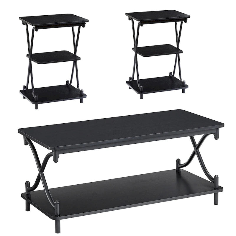 Javlergo Modern 3 Piece Coffee Table Set for Living Room Includes Wood Coffee Table and End Table Set of 2