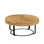 Modern Round Coffee Table Wooden Carving Pattern Coffee Table with Metal Legs