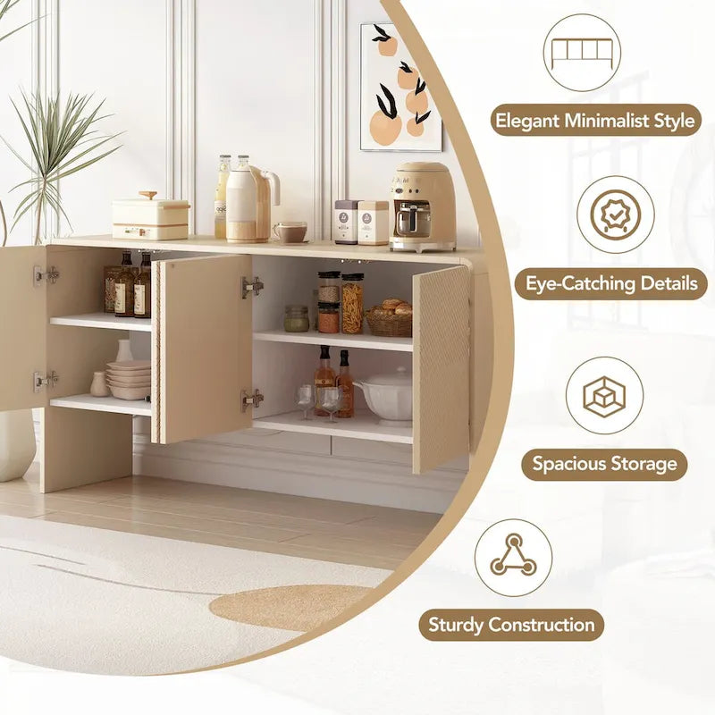 Minimalist Style 60 Inch Large Sideboard with 4 Doors