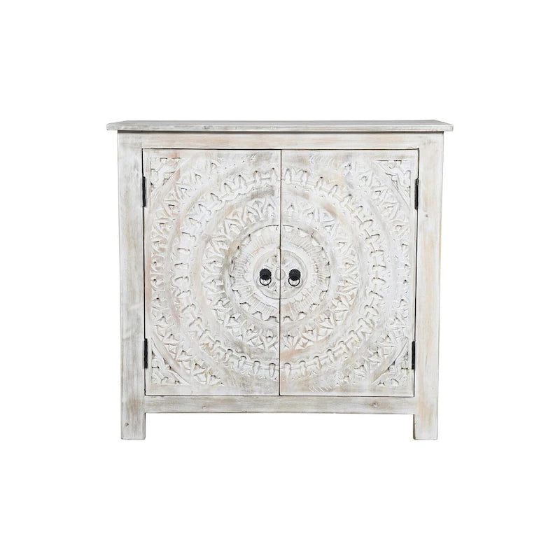 Booker Whitewash Hand Carved 2 Door Accent Cabinet