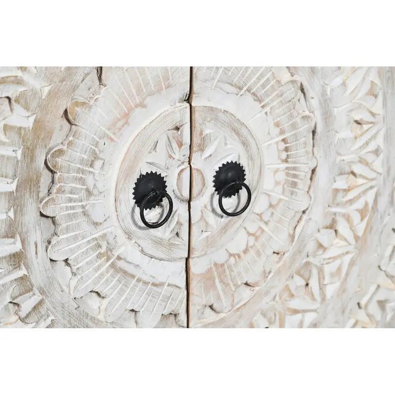 Booker Whitewash Hand Carved 2 Door Accent Cabinet