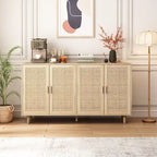 Elegant and Functional 4-Door Rattan Decorative Storage Cabinet,for Bedroom,Living Room,Office,Easy Assembly