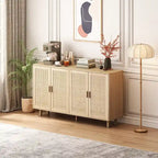 Elegant and Functional 4-Door Rattan Decorative Storage Cabinet,for Bedroom,Living Room,Office,Easy Assembly