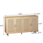 Elegant and Functional 4-Door Rattan Decorative Storage Cabinet,for Bedroom,Living Room,Office,Easy Assembly