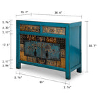 Artissance Floral Cabinet Antique Indigo With two Drawers 38X16X33H - 16 L x 38.5 W x 33 H