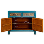 Artissance Floral Cabinet Antique Indigo With two Drawers 38X16X33H - 16 L x 38.5 W x 33 H