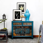 Artissance Floral Cabinet Antique Indigo With two Drawers 38X16X33H - 16 L x 38.5 W x 33 H