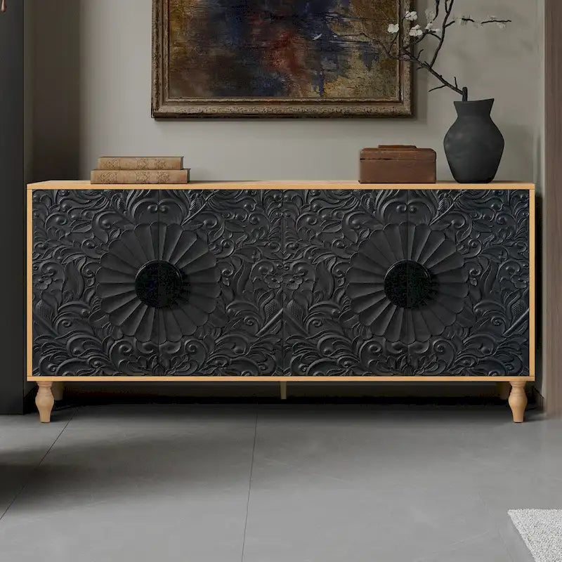 Carved Symmetrical Design Door Frame for TV Stand Table