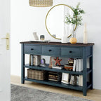 Pine Solid Wood Console Table with Two Open Shelves