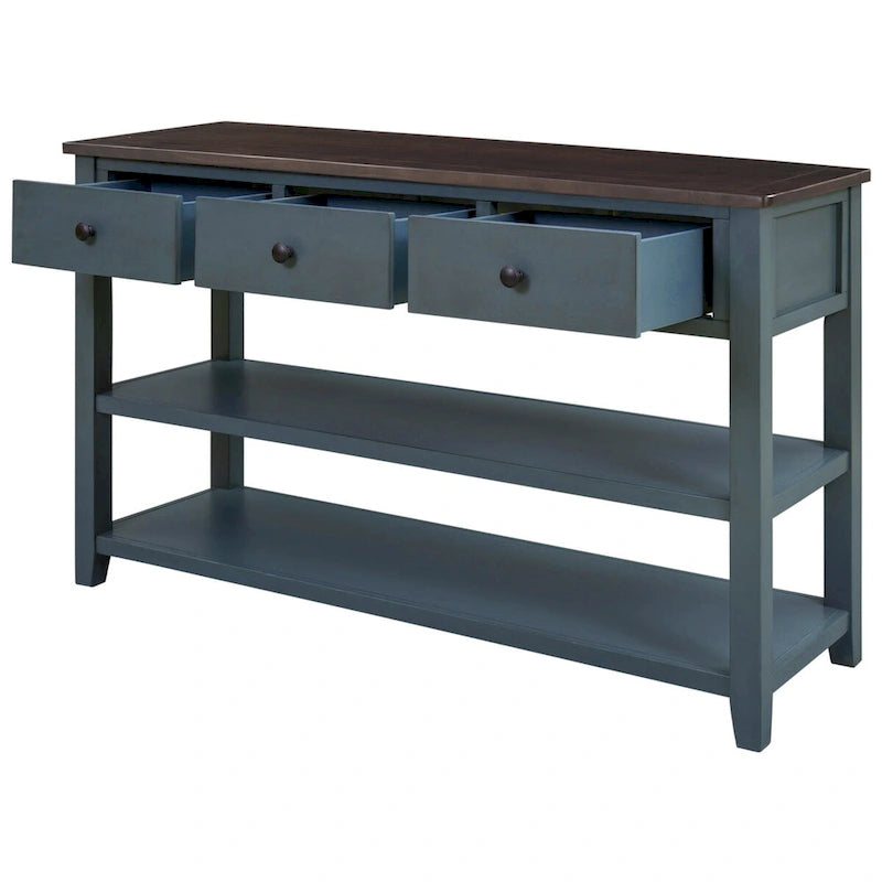 Pine Solid Wood Console Table with Two Open Shelves