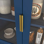 Tall Storage Show Cabinet with 2 Glass Display Door & 2 Doors, Tall Kitchen Pantry Cabinet with Gold Handles