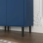 Tall Storage Show Cabinet with 2 Glass Display Door & 2 Doors, Tall Kitchen Pantry Cabinet with Gold Handles