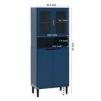 Tall Storage Show Cabinet with 2 Glass Display Door & 2 Doors, Tall Kitchen Pantry Cabinet with Gold Handles