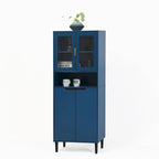 Tall Storage Show Cabinet with 2 Glass Display Door & 2 Doors, Tall Kitchen Pantry Cabinet with Gold Handles