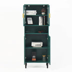 Tall Storage Show Cabinet with 2 Glass Display Door & 2 Doors, Tall Kitchen Pantry Cabinet with Gold Handles