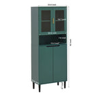 Tall Storage Show Cabinet with 2 Glass Display Door & 2 Doors, Tall Kitchen Pantry Cabinet with Gold Handles