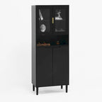Tall Storage Show Cabinet with 2 Glass Display Door & 2 Doors, Tall Kitchen Pantry Cabinet with Gold Handles
