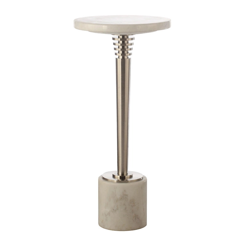 Contemporary Marble Pedestal Drink Table Round Accent Table