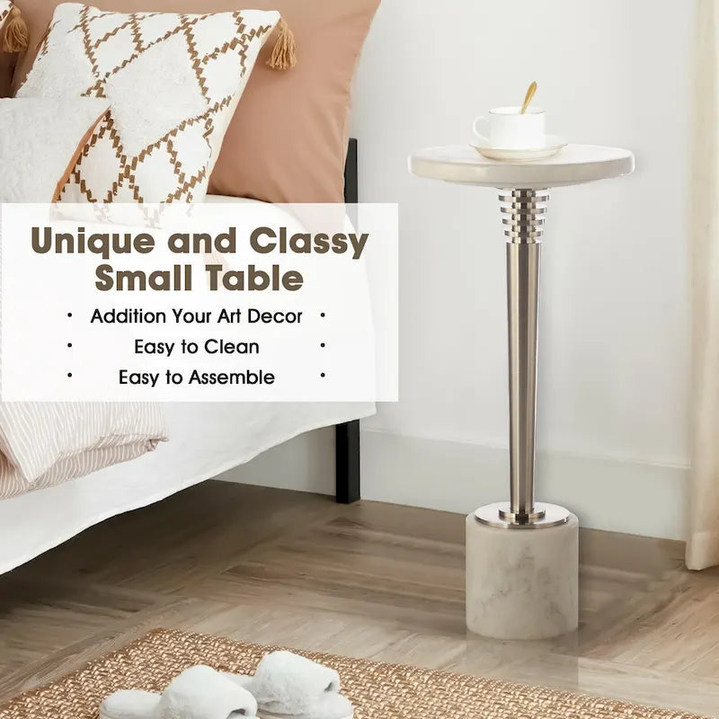 Contemporary Marble Pedestal Drink Table Round Accent Table