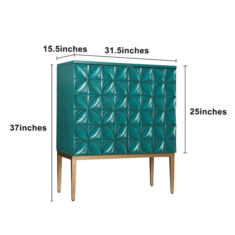 Vintage 2-Door Accent Cabinet Sideboard Handmade Storage Shelf Geometric Patterns for Living/ Dining Room - W15.5x L31.5x H37