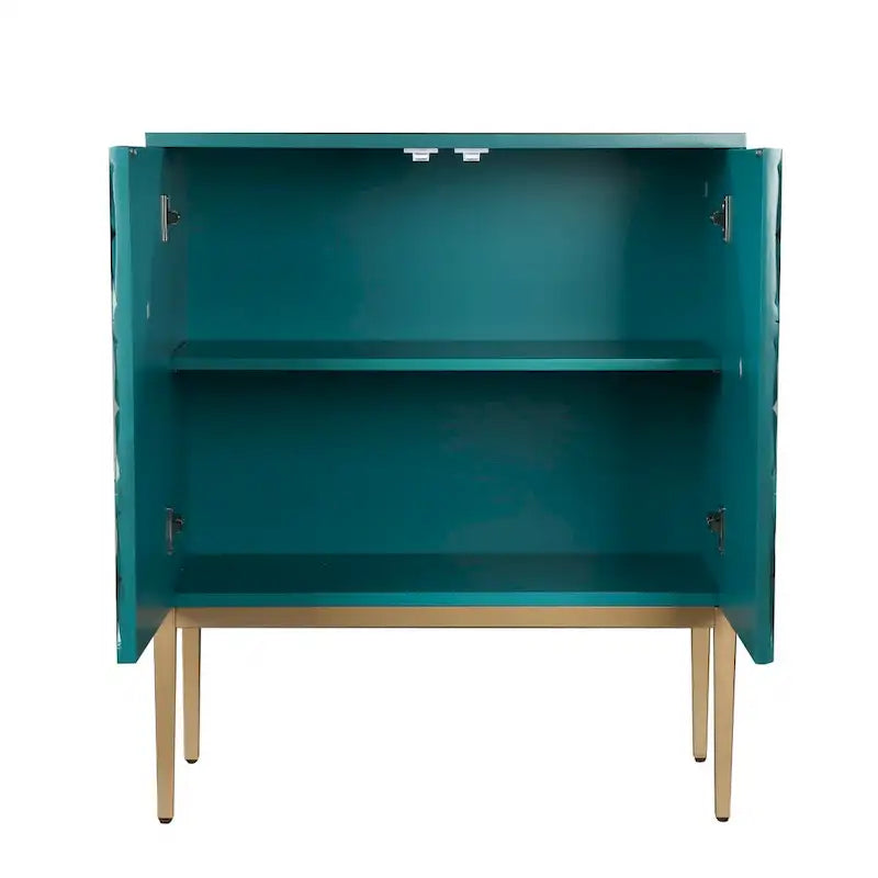 Vintage 2-Door Accent Cabinet Sideboard Handmade Storage Shelf Geometric Patterns for Living/ Dining Room - W15.5x L31.5x H37