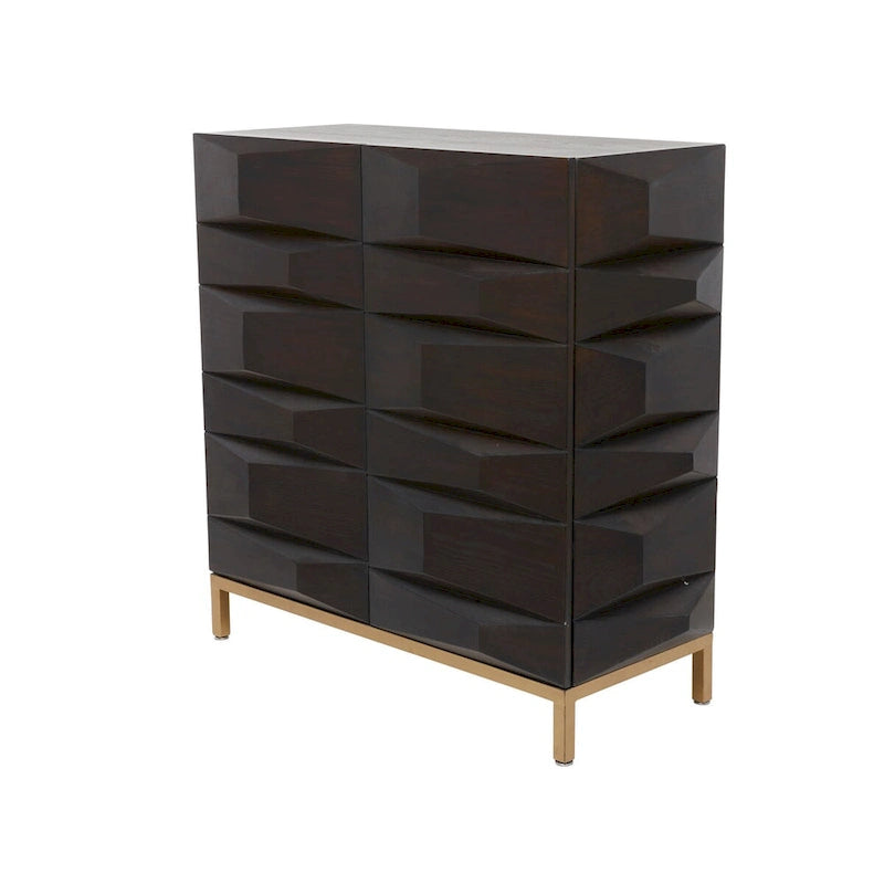 Wooden Geometric 1 Shelf and 2 or 4 Doors Cabinet - Brown - Roche River Decor