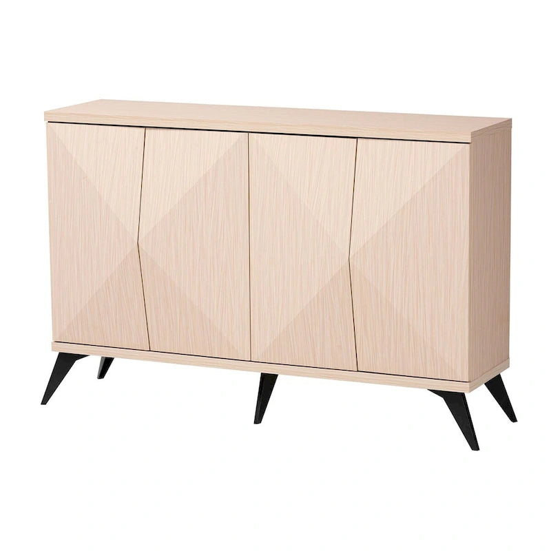 Draper Mid-Century Modern Two-Tone Light Brown and Black Wood 4-Door Sideboard Buffet