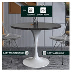 Verve Dining Table with a 36 Round Tabletop in White Steel Pedestal
