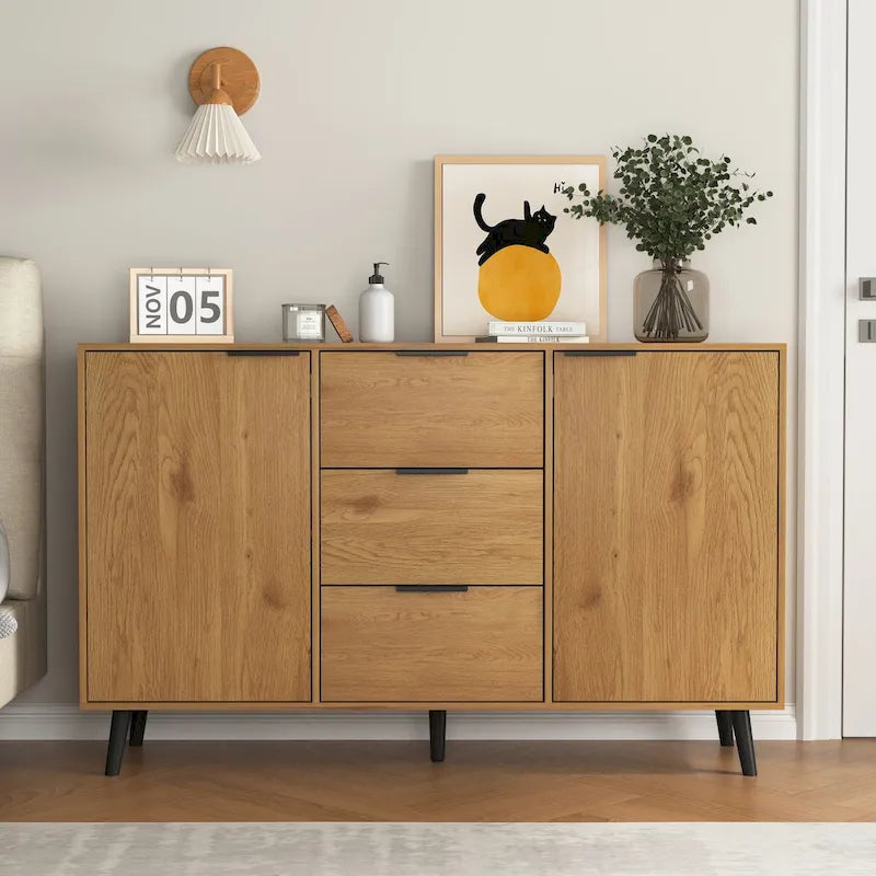 Sideboard Buffet Cabinet with Storage,Wood Coffee Bar Cabinet,47.2 Cabinet with 3 Drawers & 2 Doors,Buffet Cabinet Cupboard