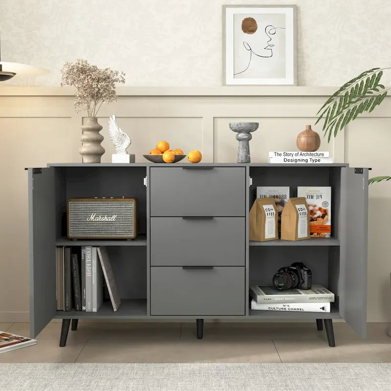 Sideboard Buffet Cabinet with Storage,Wood Coffee Bar Cabinet,47.2 Cabinet with 3 Drawers & 2 Doors,Buffet Cabinet Cupboard