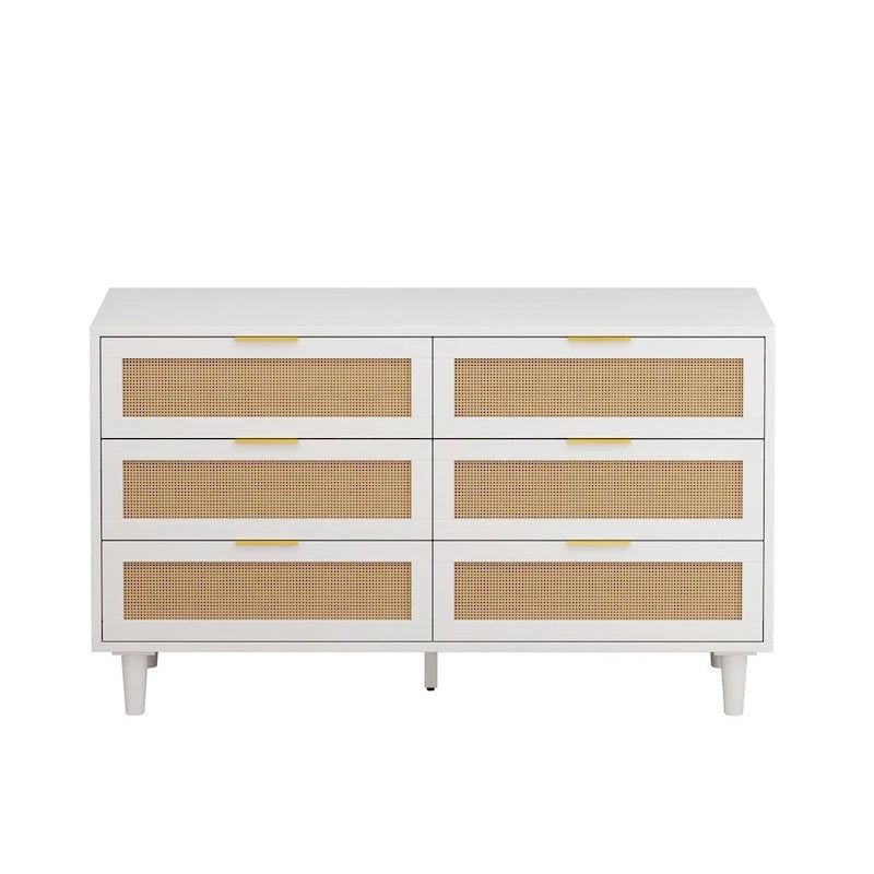 51.18 6-Drawers Rattan Storage Cabinet Rattan Drawer,for Bedroom