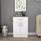 Pantry Organizer Cabinet 33 H, One Drawer, Two Interior Shelves, Two Doors, Sideboard White/Light Oak