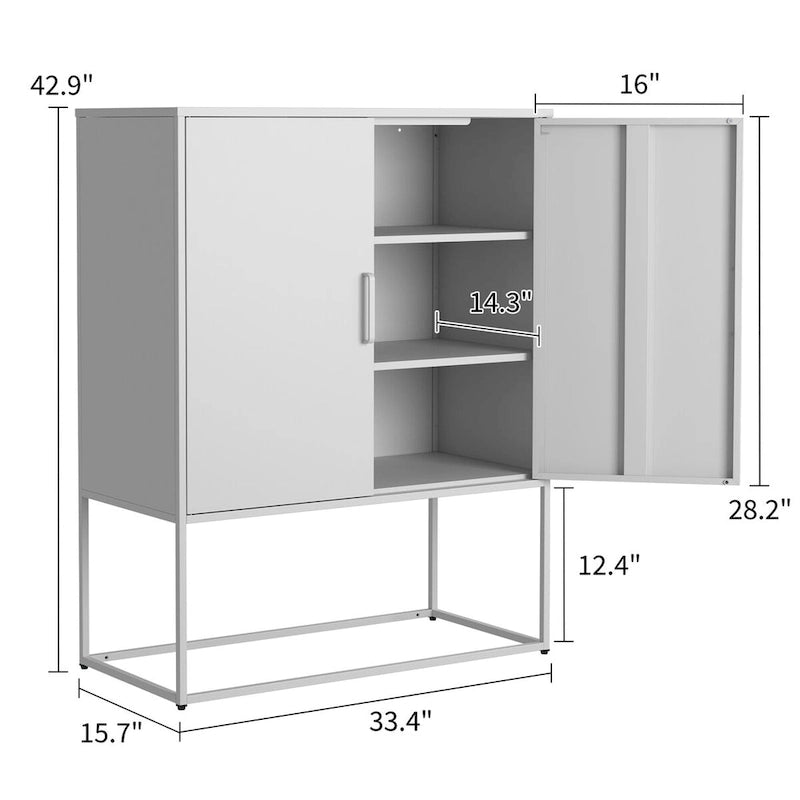 Steel Storage Cabinet with Adjustable Shelves,Free Standing Accent Cabinet with Magnetic Doors,Heavy Duty Buffet Sideboard
