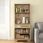 Accent Kitchen Buffet and Hutch Wooden Storage Cupboard with Glass Accent Drawer, and Microwave Space
