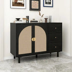 2 Doors Rattan Storage Cabinet with Adjustable Shelves and 3 Drawers