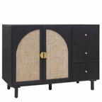 2 Doors Rattan Storage Cabinet with Adjustable Shelves and 3 Drawers