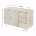 2 Doors Rattan Storage Cabinet with Adjustable Shelves and 3 Drawers