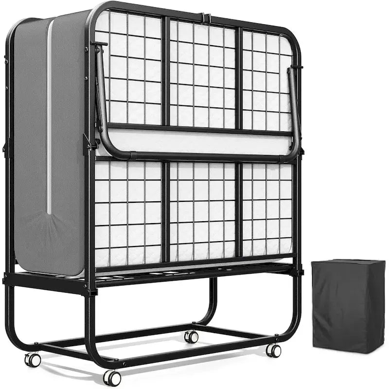 Roll away Space-Saving Sturdy Metal Frame Folding Guest Bed with 5  Thick Mattress