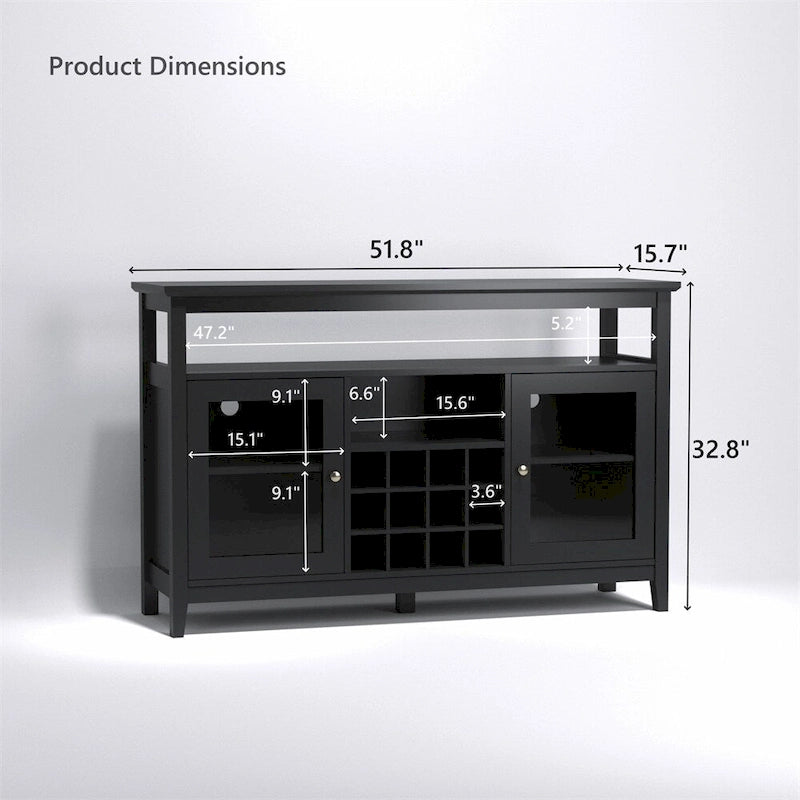 Wood Sideboard Buffet with Wine Rack and Adjustable Shelves
